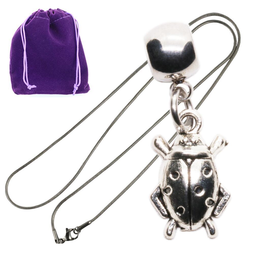Silver Ladybug Pendant Necklace, Lady Bug Charm on Delicate Chain in Gift Pouch